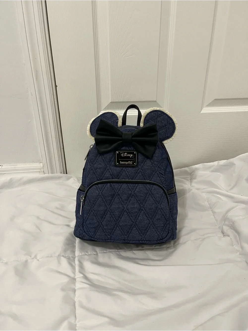 Disney loungefly Navy Mini Backpack with Black Bow and Ear Accents